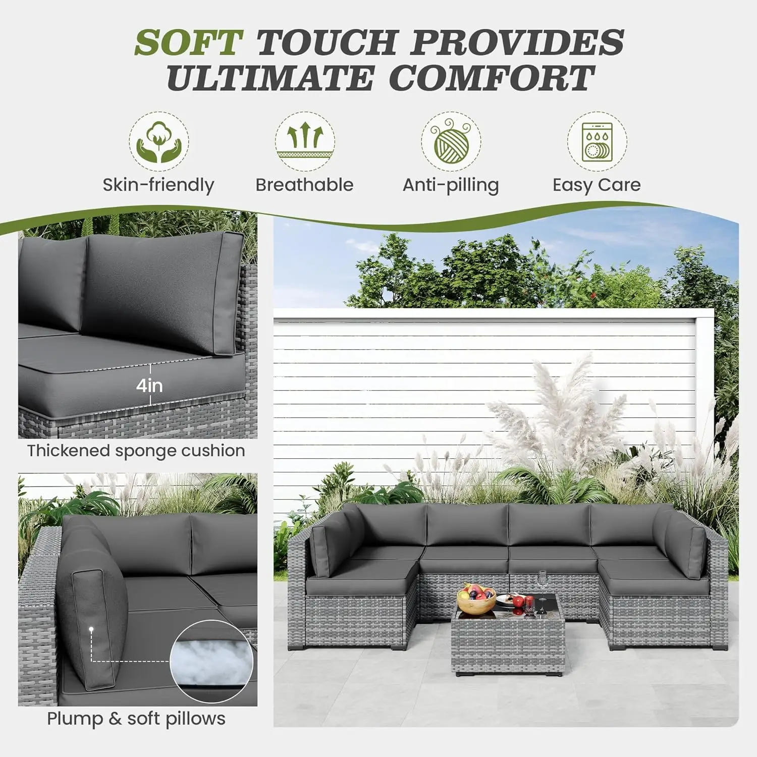Outdoor Cushions for Patio Furniture Replacement, Patio Furniture Cushions, Patio Seat Cushions for Outdoor Sectional (Grey) 3