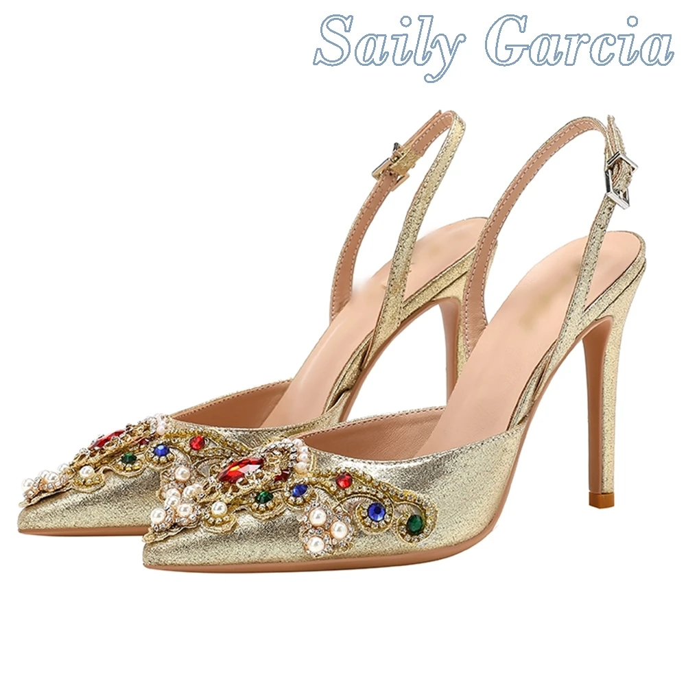

Rhinestone Embroidery Spring New Pumps Women Super High Stiletto Heel Slip On Pointed Toe Buckle With Daily Shallow Shoes