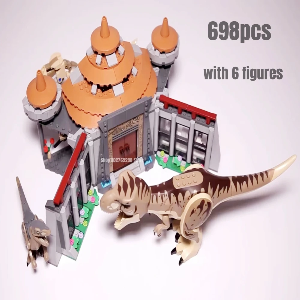 방문객 센터 빌딩 블록, T. rex 랩터 모델에 맞는 76961 장난감, 어린이 크리스마스 선물, 698 개