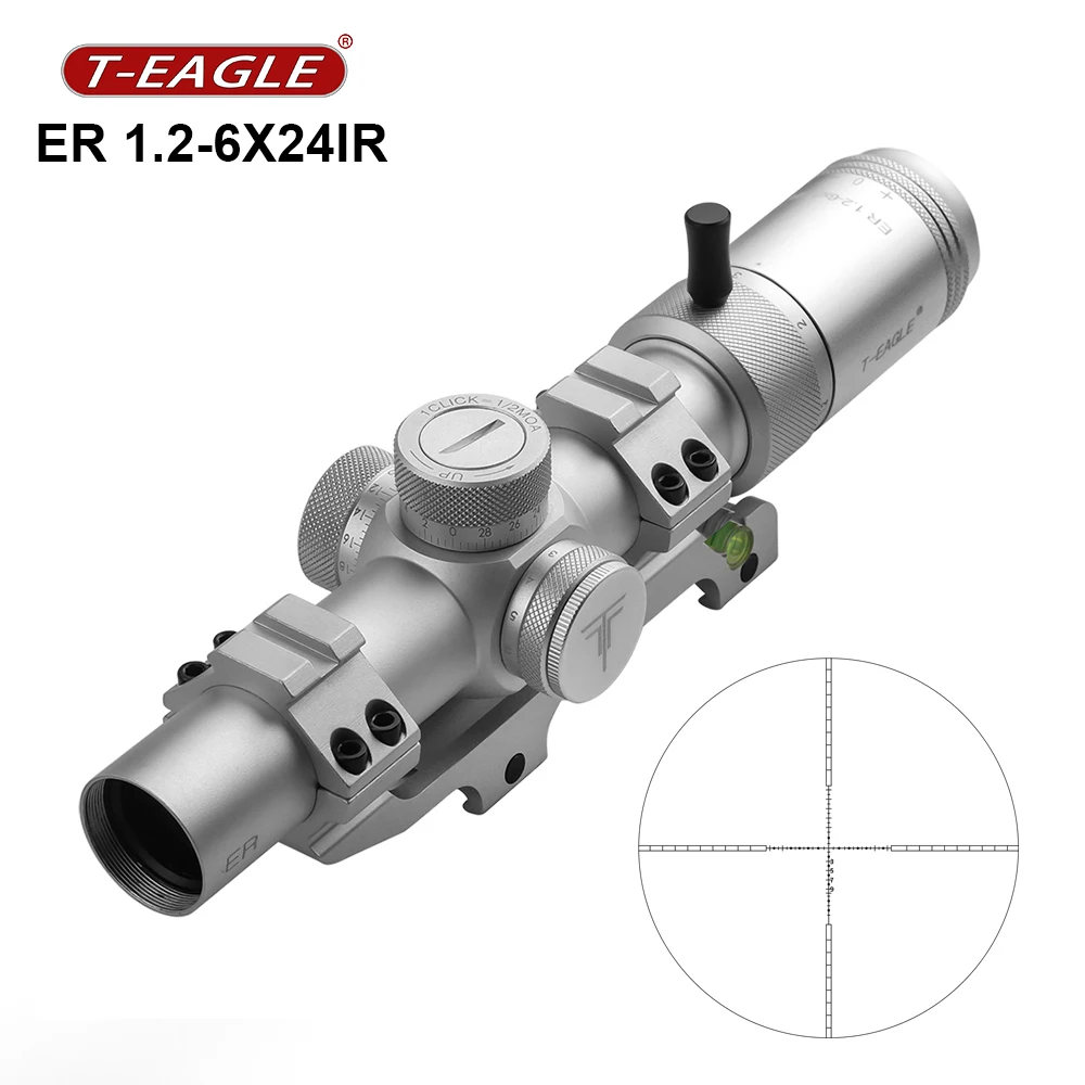 

T-EAGLE Riflescope ER 1.2-6 X24 IR HK .22 LR Hunting 30MM Tube Shockproof Airgun Rifle Scope Silver Optic Sight