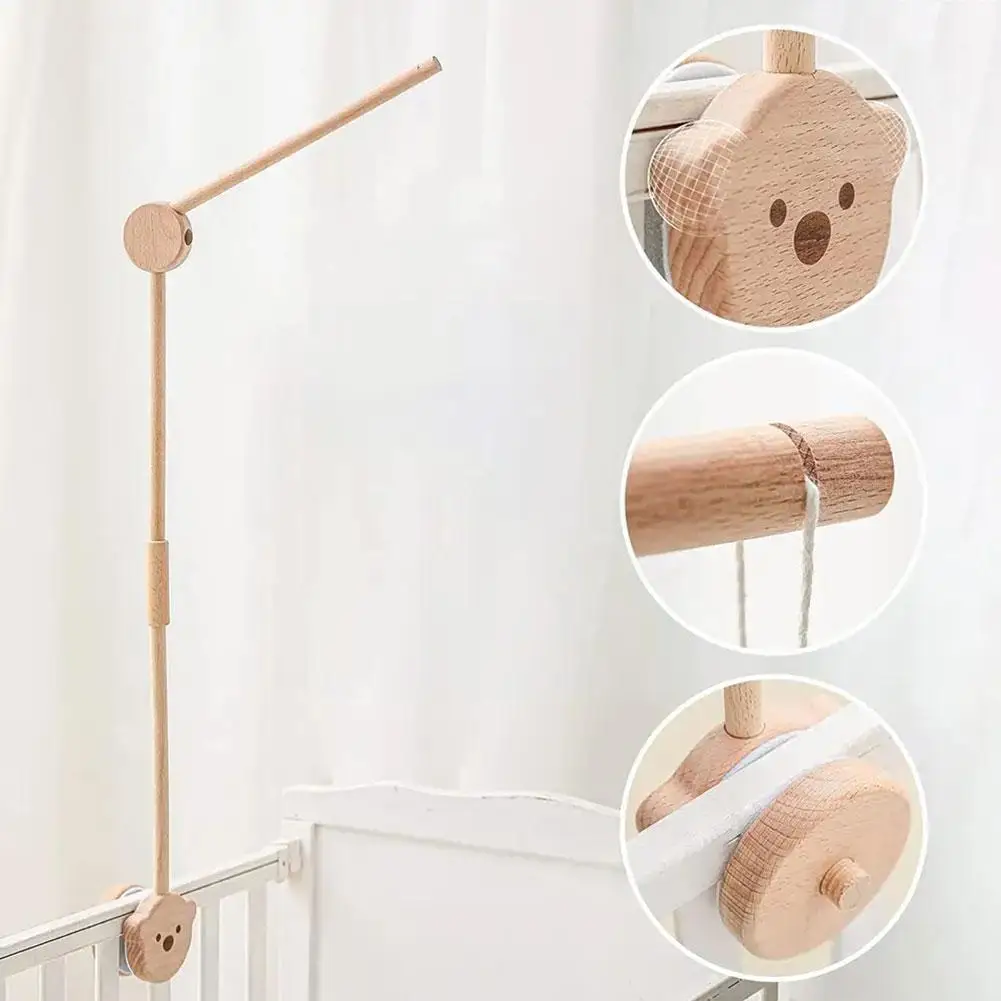 Wooden Bed Bell Bracket Cartoon Bear Bed Bell Plastics Mobile Toy Holder Arm Decoration Hanging Rattles Bracket Crib D5S9