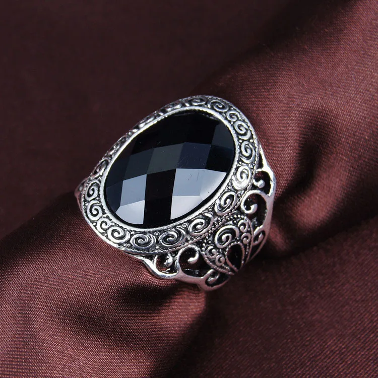 シルバーメッキメンズフリーメーソンリング,ブラックストーン