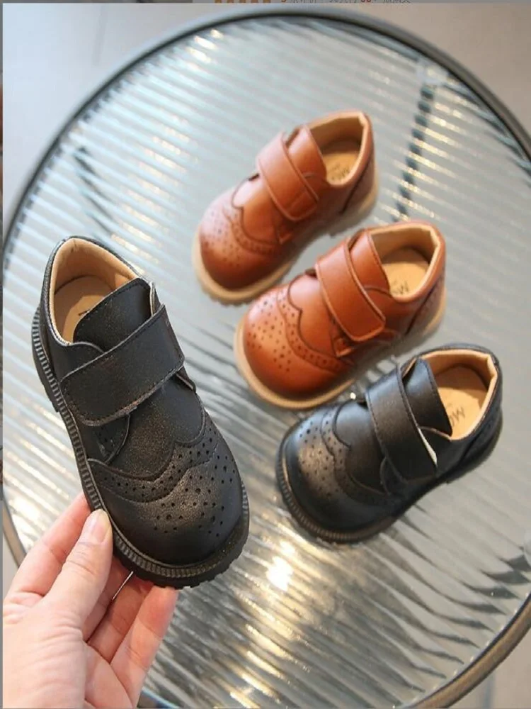 

English Style Children's Leather Shoes Baby Black Light Brown Soft Sole Retro Boys' Single Shoes Spring 2023 New Girls' Shoes Si