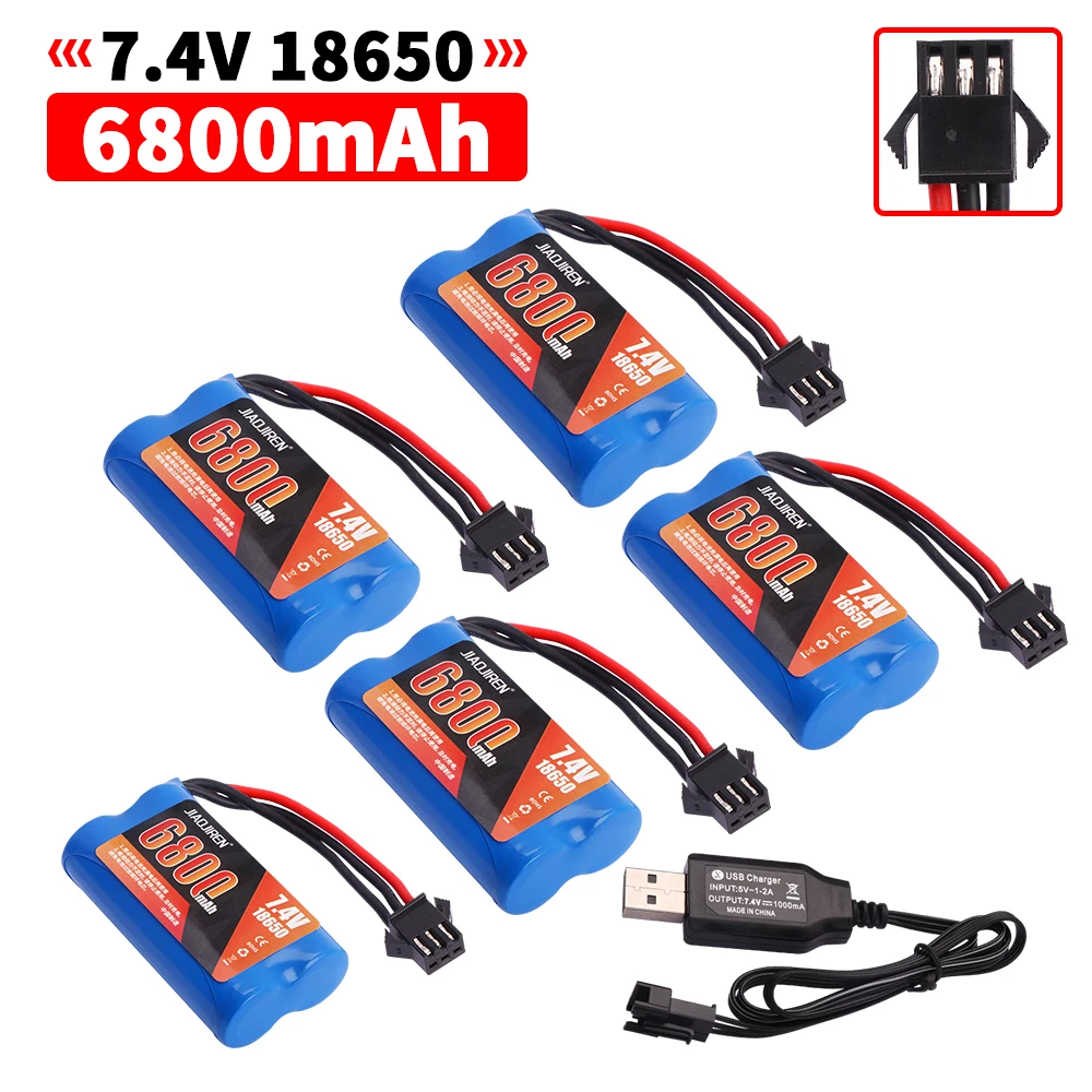 7.4V 6800mAh Li-ion Battery SM-3P Plug With USB Charger For MN82 MN128 MN78 LC79