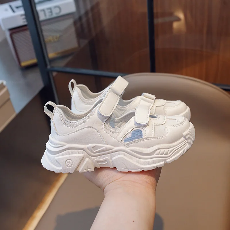 Girls Sport Shoes PU Hook & Loop Fashion Cute Round-toe Shallow Summer Breatheable Boys Casual Sneakers 3