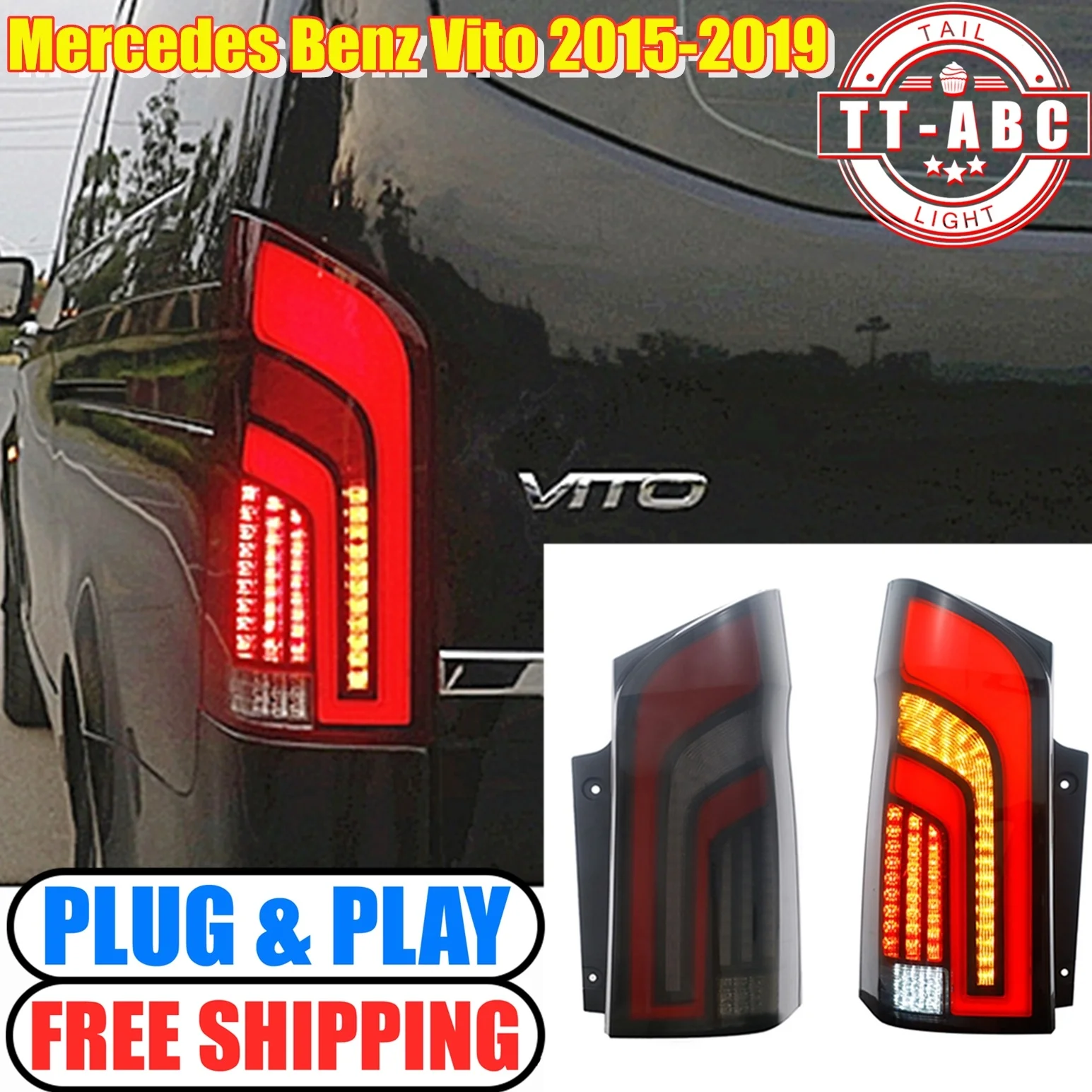 

Задний фонарь для Mercedes Benz Vito 2015-2019, задние фонари в сборе, дым, динамические последовательные поворотные сигналы, тормозные фонари заднего хода