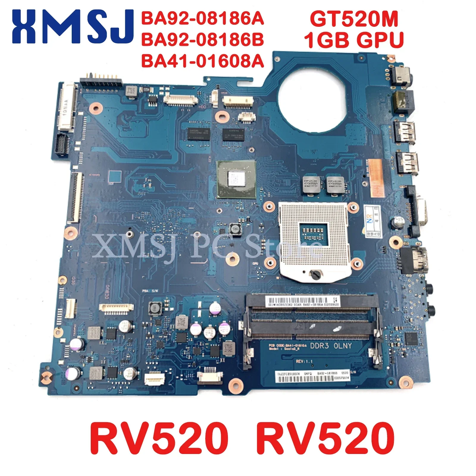 

XMSJ For Samsung RV520 RV520 Laptop Motherboard BA92-08186A BA92-08186B BA41-01608A HM65 DDR3 GT520M 1GB GPU Main Board