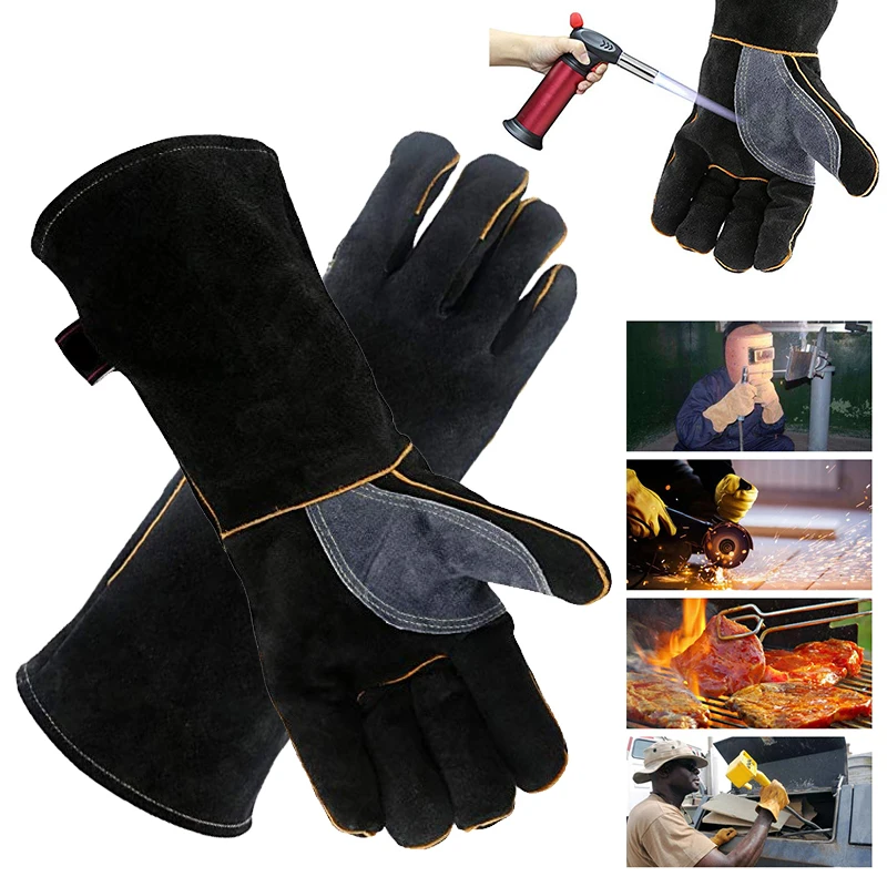 

1 pair Heavy Duty Welding Gloves Heat Resistant Leather Stoves Fire Gloves