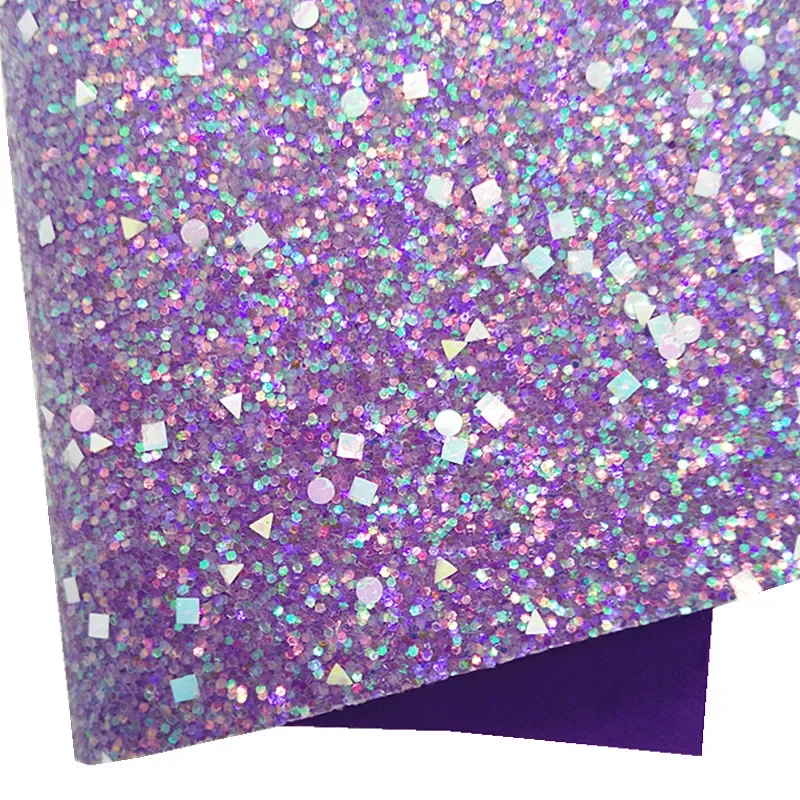 Blue Chunky Glitter Leather Hearts Flowers Printed Synthetic Leather JELLY Sheets Vinyl Sheets For Bows DIY 21x29CM Q677