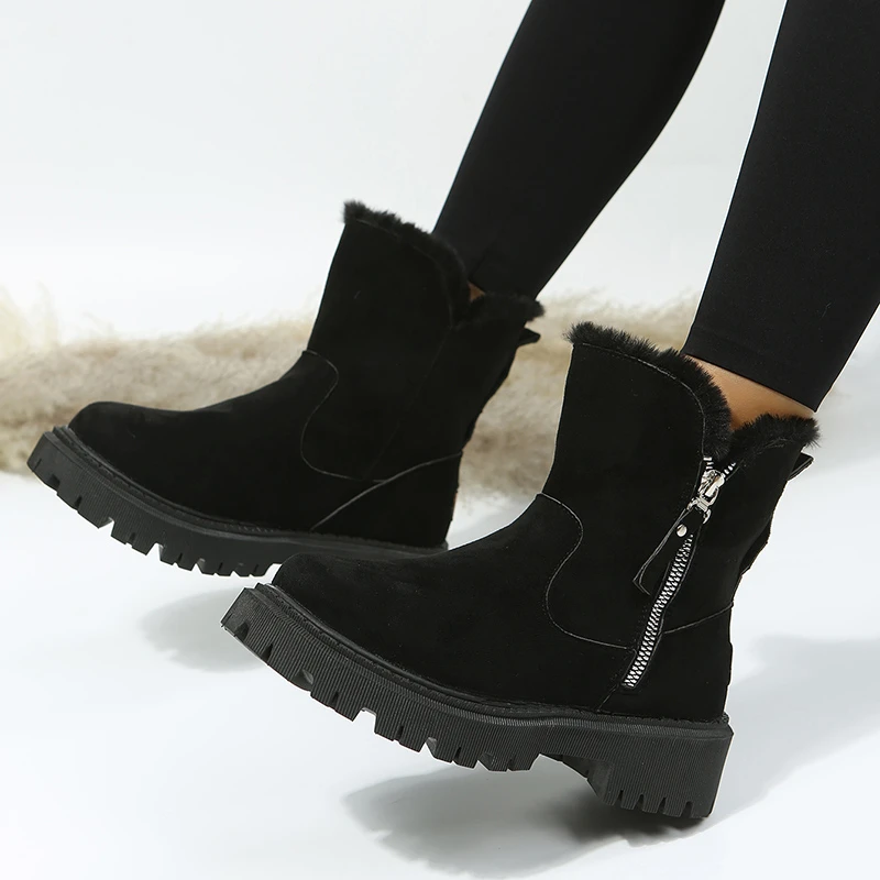 Winter Thick Plush Snow Boots Women Faux Suede Non-slip Winter Boots Woman Keep Warm Cotton Padded Shoes Platform Ankle Booties