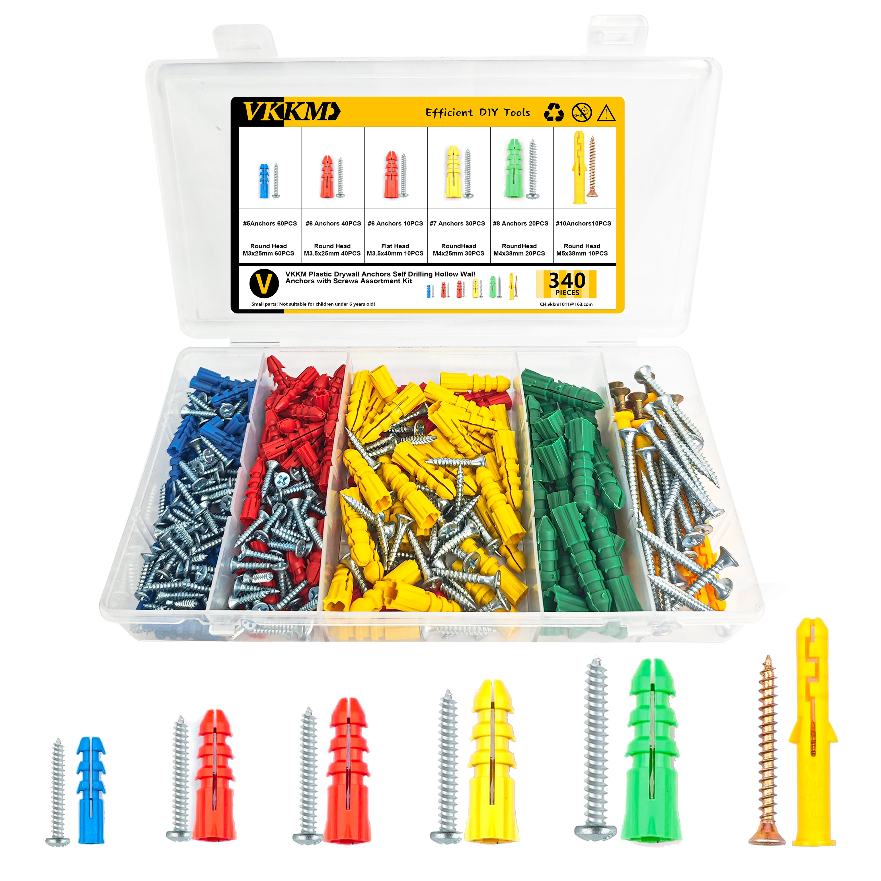 340-Piece Drywall Anchors and Screws Combo Pack 170 Plastic Wall Anchors and 170 Screws Organizer Box Included drywall anchor kit drywall anchor plastic wall anchor