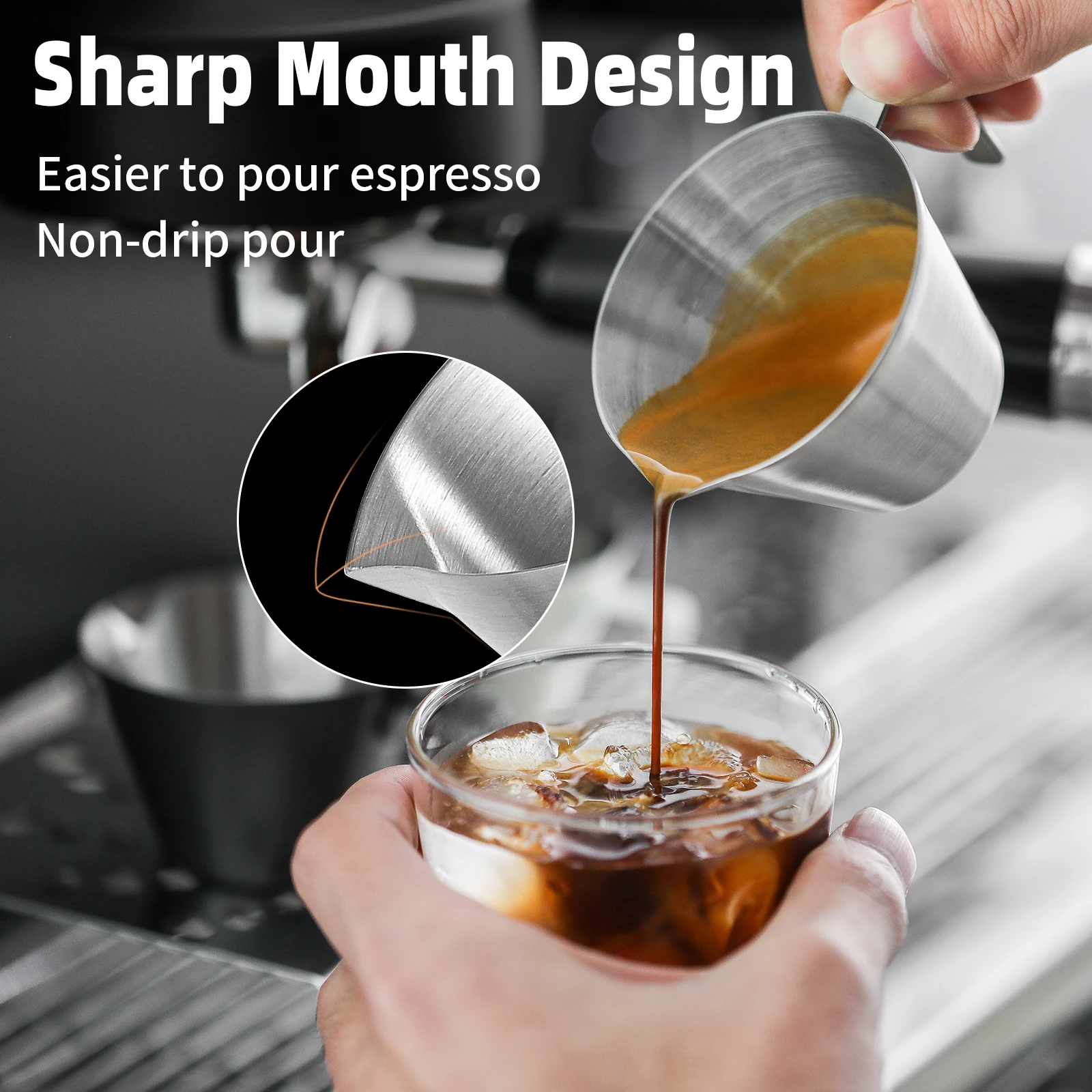 Plastic Measuring Cup Espresso Shot Cup with Handle 2/3 Pack Stainless Steel Pouring Dishwasher Safe Home Barista Tools