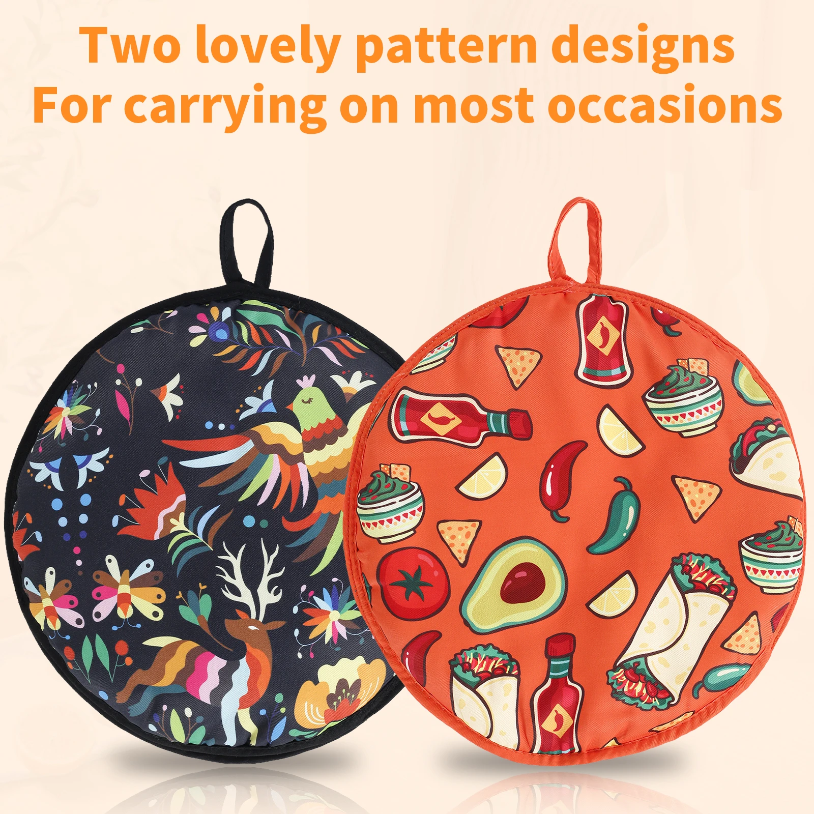 1/2Pcs 12inch Burrito Warmer Bag Circular Cloth Bag with Handle Insulated Microwave-Safe Fabric Holder for Pizza Bread Flour 5