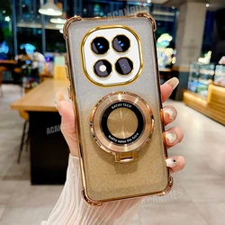 Luxury Plating Shockproof Silicone Stand Case with Holder for RedmiNote14 Pro Plus (FS SFCX Gold)
