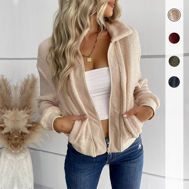 Cozy Casual Fashion Women's Solid Color Long Sleeve Lapel Lamb Suede Jacket Coat Women Winter Jacket Women Clothing converse one star pro vintage suede seasonal color cyber grey a02948c one star pro vintage suede seasonal color a02948c