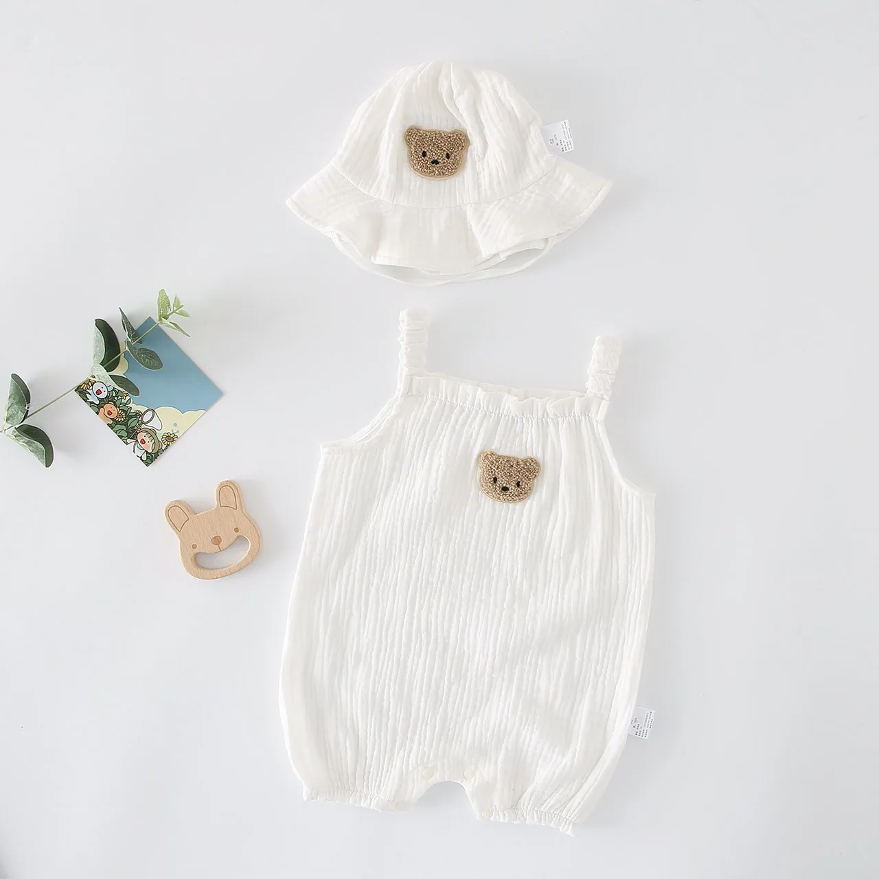 2022 Summer New Baby Sleeveless Bodysuit + Hat Thin Cotton Newborn Infant Cartoon Bear Clothes Baby Boy Jumpsuit Girl Overalls best baby bodysuits