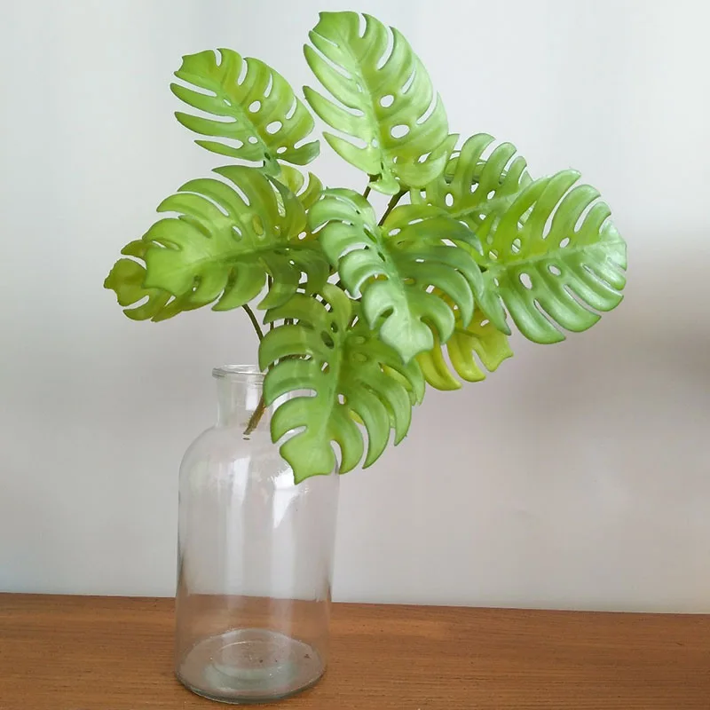 31in Large Fake Tropical Monstera Plants Artificial Palm Tree Plastic Leaf Water Plant for Office Desk Home Garden Greenery Deco