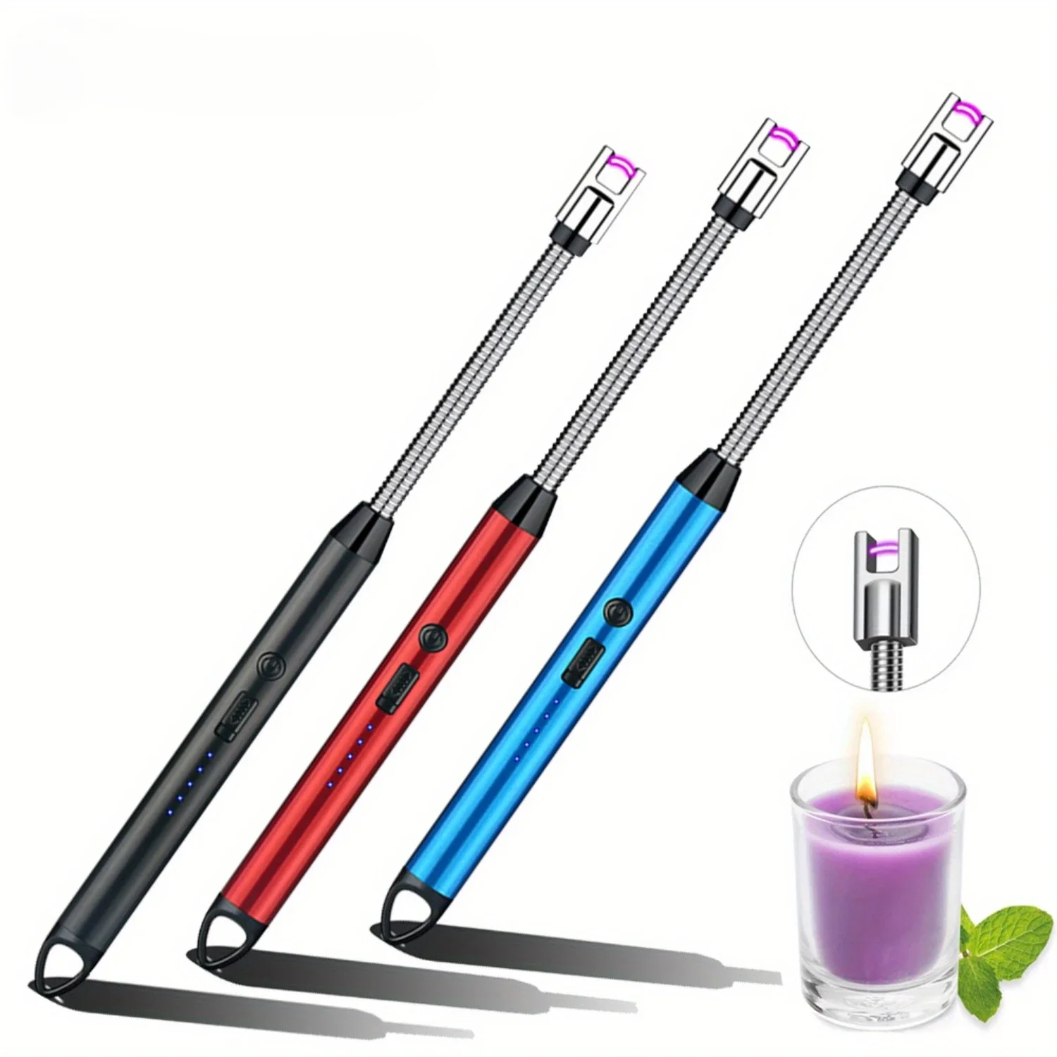 3pcs Rechargeable Electric Lighters, TYPE-C Plasma Arc Kitchen Lighter, Windproof Arc Lighter, Candle Lighter, BBQ Grill Lighter 1