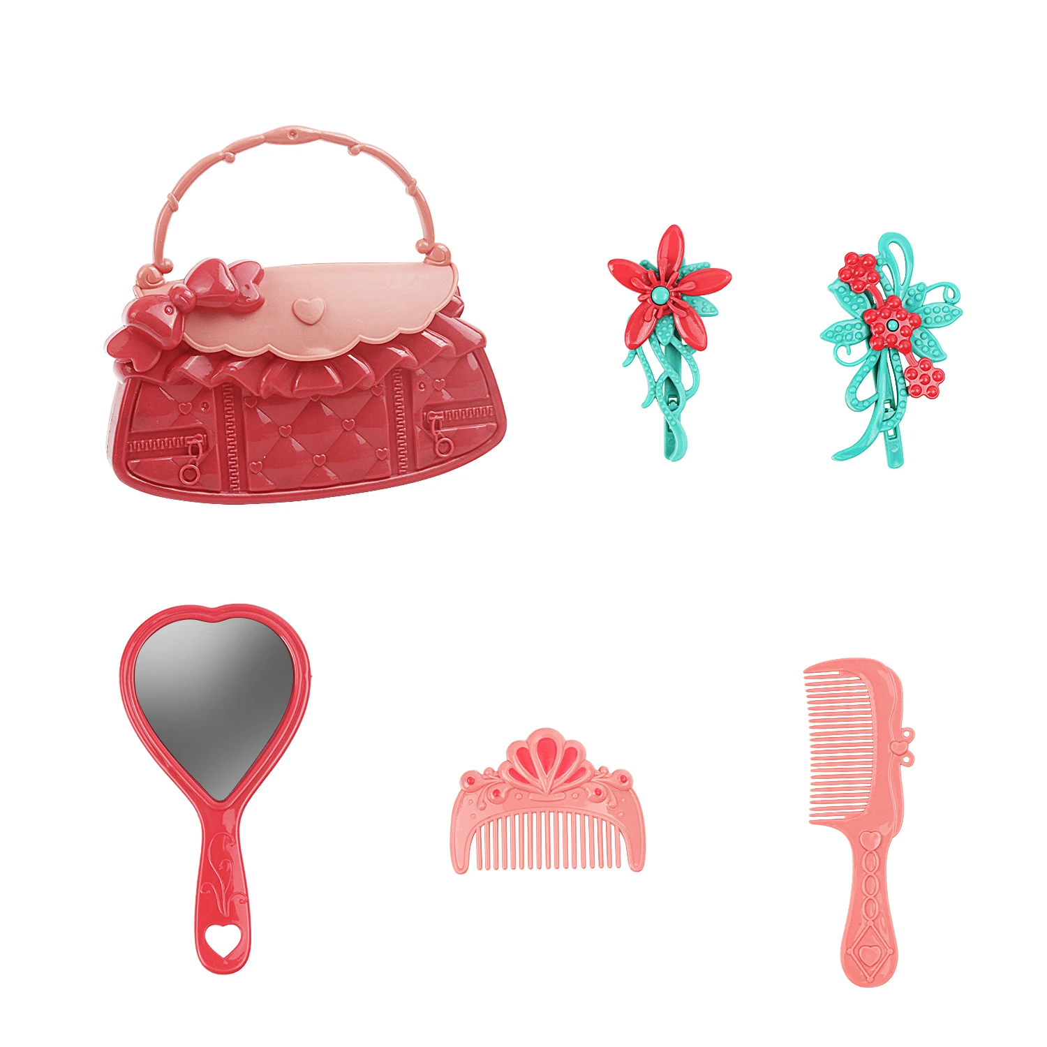6pcs/1set girl grooming accessories, hair clip set, handbag, interactive puzzle, and dressing up toys