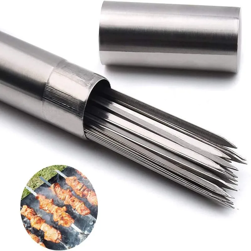Description Picture 4 of itemSkewers for Grilling Storage Tube Stainless Steel Barbecue Skewer BBQ Needle Sticks Metal Flat Forks for Kitchen Camping Gadgets