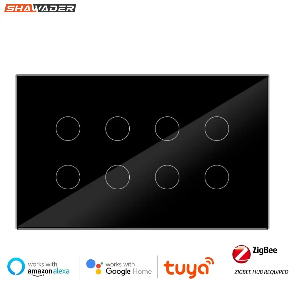 Zigbee Smart Switch Interruptor Painel de Vidro 10 Gang 147×86 mm Touch Light Wall Tuya Smart App Compatível com Alexa Google Home
