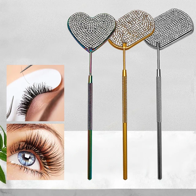 Aço inoxidável Eyelash Inspeção Espelho, Lash Check Espelho, Eye Lash Extension Tool, Diamante, Beleza