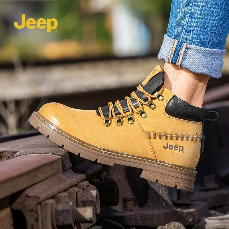 Jeep 남성용  가죽 미드 하이 부츠 워크 부츠 하이킹 슈즈 P224M08024