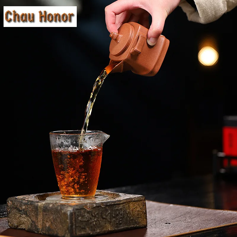 170ml Creative Yixing Purple Clay Teapots Handmade Square Bamboo Pot Raw Ore Downhill Mud Kettle With Strainer Zisha Tea Set