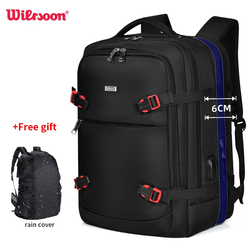 WIERSOON 45L Male Expandable Large Capacity Traveling Backpack for 17 inch Laptop Men's Backpack Approved Weekender Bag