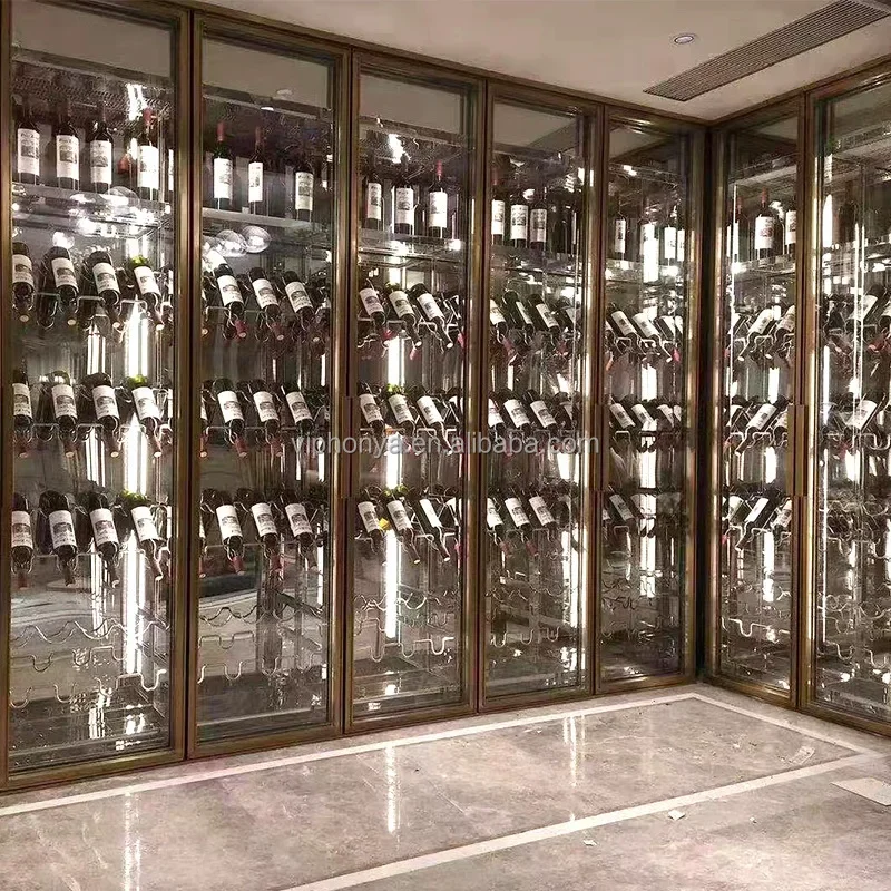 Luxury Glass Wine Cellar Display Rack Stainless Steel Wine Locker For Bar Living Room Furniture Or Home