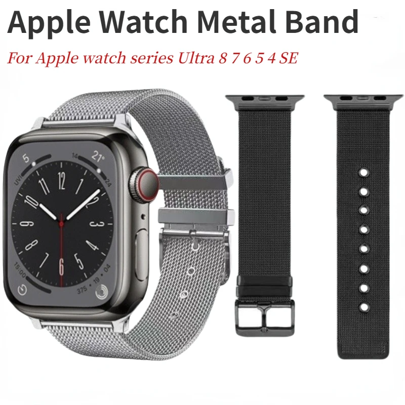 

Ремешок «Миланская петля» для Apple Watch Band Ultra, металлический браслет из нержавеющей стали для iWatch 6 5 4 SE 44 мм 40 мм 42 мм, 49 мм 8 7 45 мм 41 мм