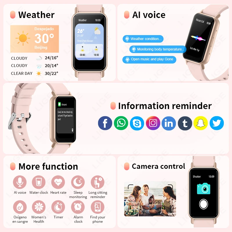 LIGE Voice Calling Smart Bracelet Women Smartwatch Heart Rate IP68 Sports Fitness Men Smart Watch For Android IOS Ladies Gift
