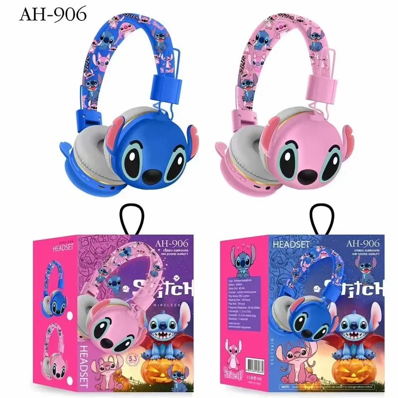 AH-906 Stitch Bluetooth Headphones AH-906 Cute Wireless Earbuds HIFI Sound Foldable Headsets with Mic Anime Cartoon Kids Gifts 1