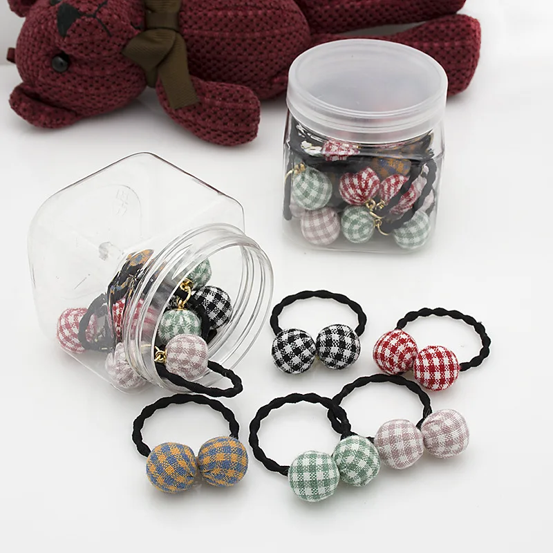 

10pcs/Lot New Box Packed Girls Cute plaid ball Elastic Hair Bands Headwear Scrunchies Rubber Bands Headbands Hair Accessories