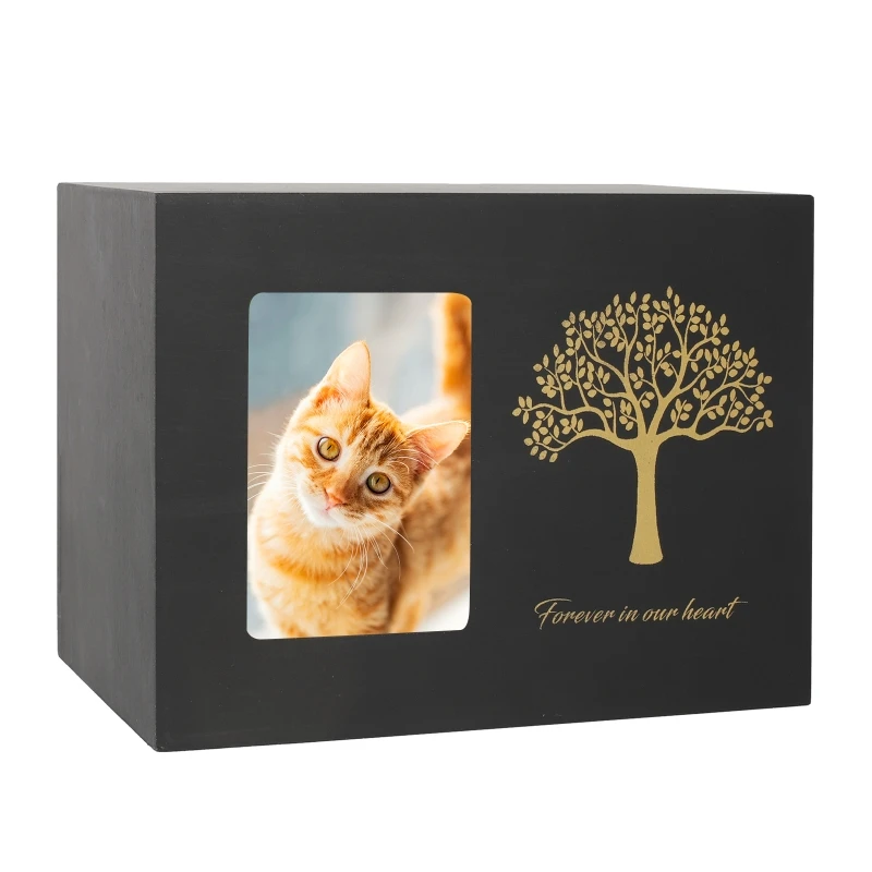 

Handmade Urn for Pets Ashes with Photo Frame Layout Ashes Photo Box Funeral Cremation Wood Keepsake Urns