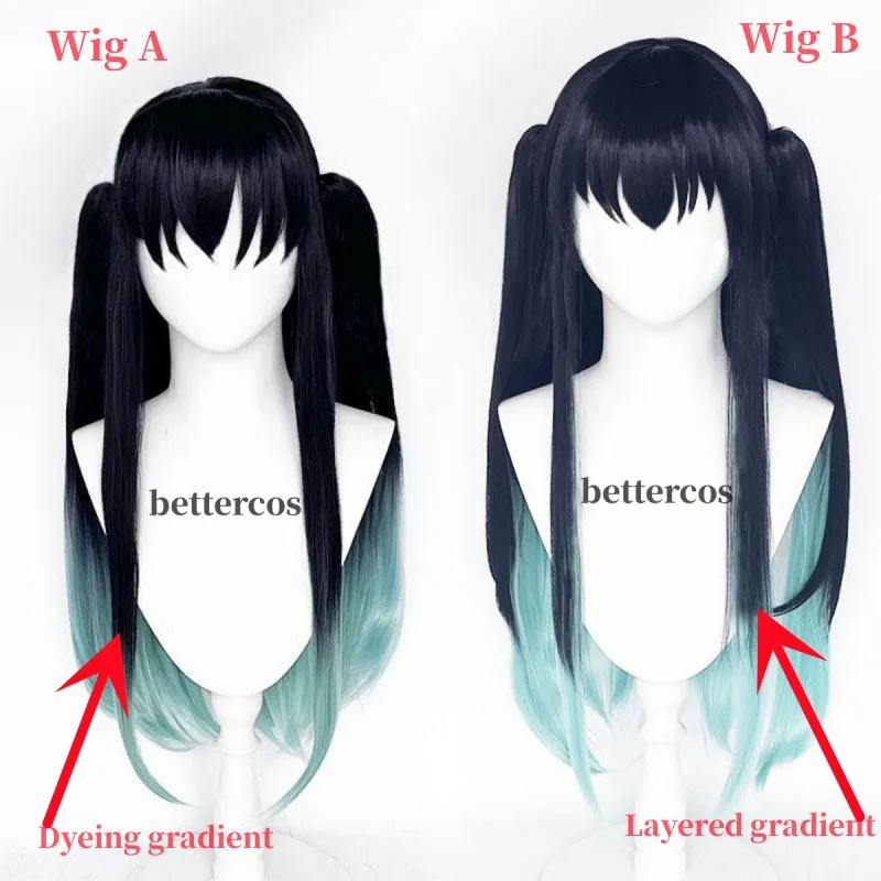 Парик для косплея аниме Tokitou Muichirou, черный, зеленый, с градиентом, 4 вида Парик для косплея аниме Tokitou Muichirou, черный, зеленый, с градиентом, 4 вида