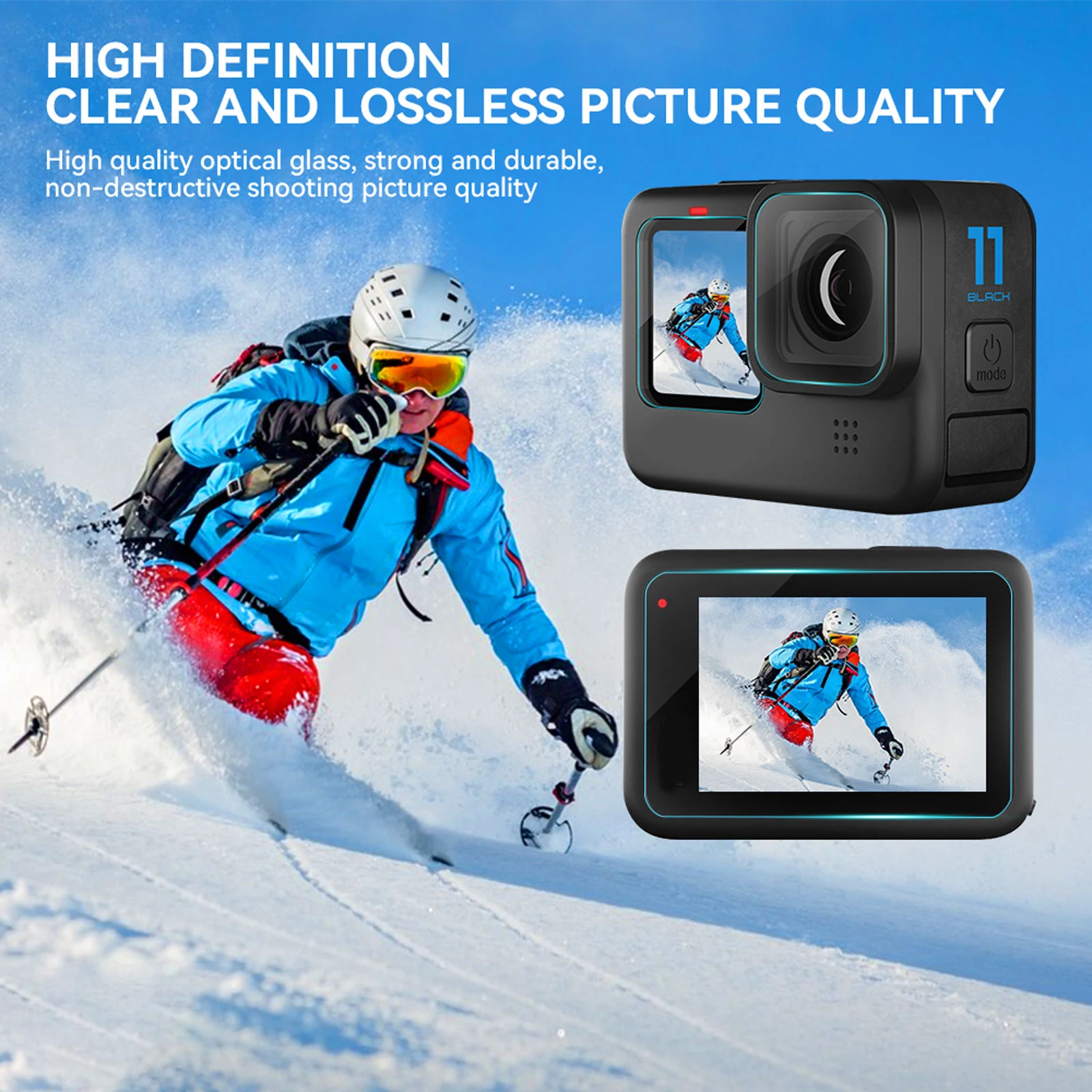 GoPro Hero 11 용 HD 강화 유리 화면 보호기, Gopro 9 10 11 용 블랙 렌즈 보호 필름 카메라 액세서리