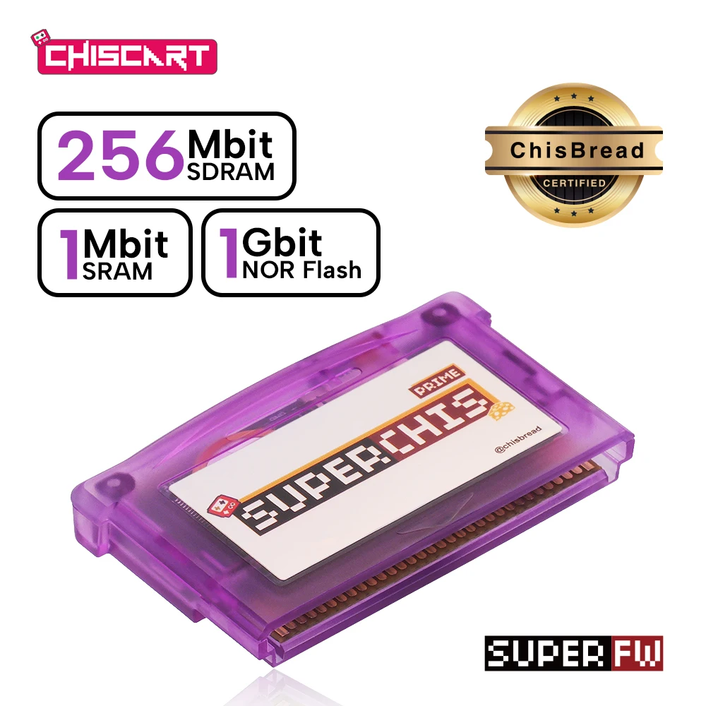 SUPERCHIS GBA Flash Cartridge Prime, 1Gbit NOR Flash 1Mbit SRAM SuperFW for GBA GBA SP GB Player NDS NDSL