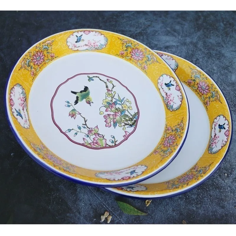 25-40cm Jade-Yellow Enamel Tea Plate Hand-Crafted Palace-Inspired Multi-Functional Durable  Food-Safe Bowls Soup  Plates Trays 5