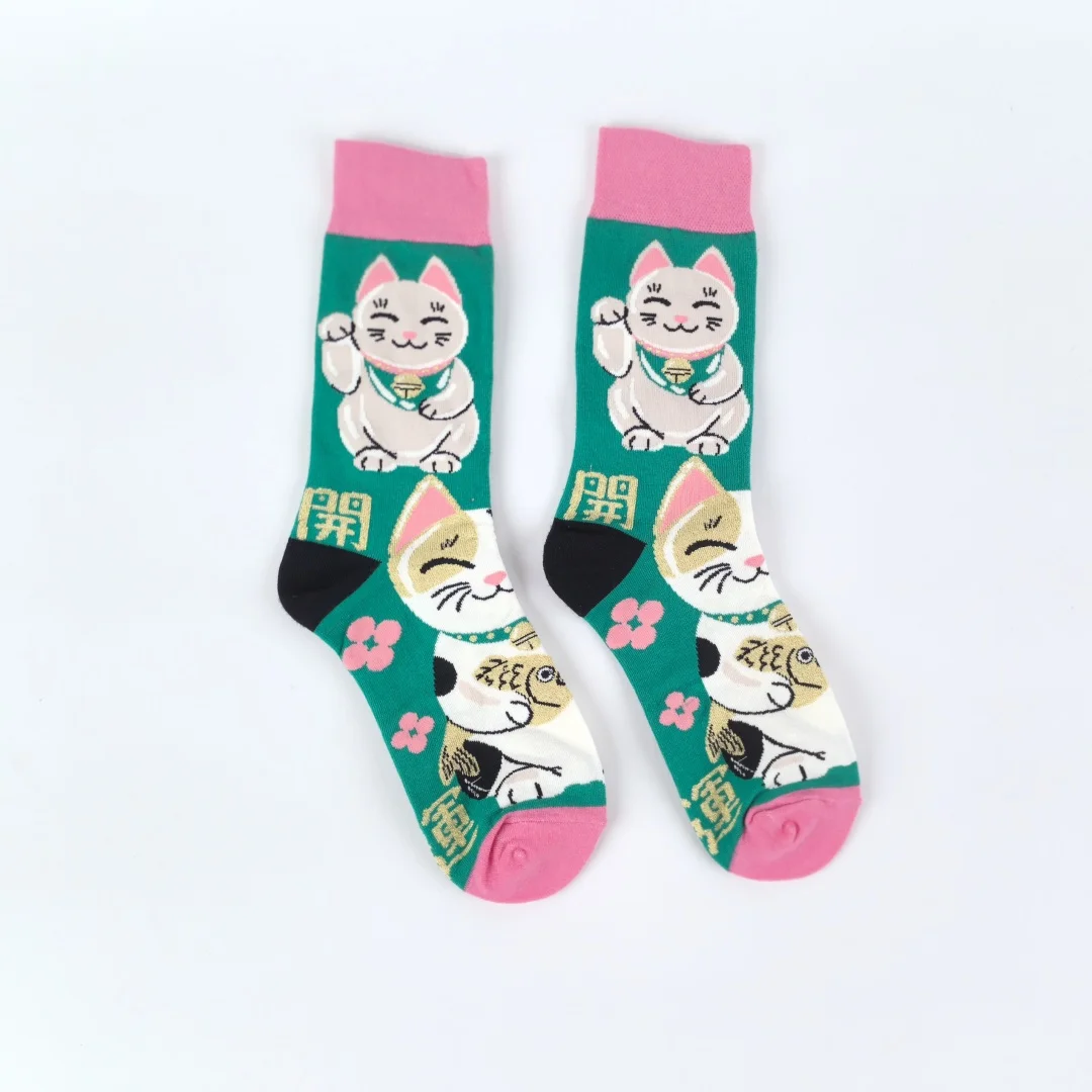 1 Pair Cartoon Lucky Cat AB Style Personalized Fashion Men's Mid-calf Socks Suit In All Seasons
