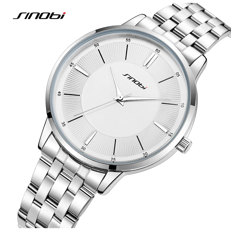 SINOBI Casual Men's Watches Fashion Silver Mans Quartz Wristwatches Top Luxury Male Best Gifts Clock Business Relogio Masculino