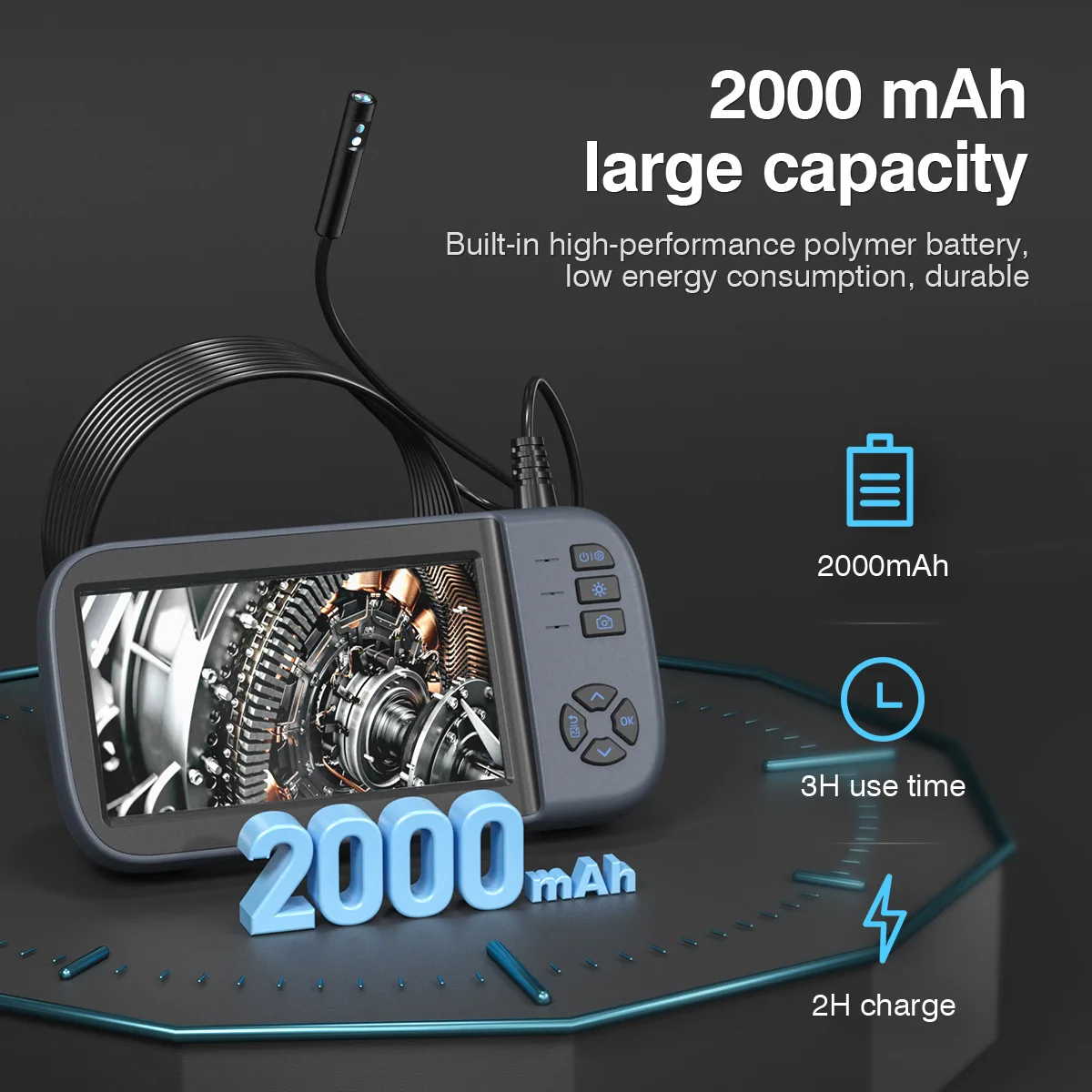 

Endoscope Camera Dual Lens Industrial Endoscope 1080P 4.5" IPS Inspection Camera With 6 LED 5m Cable For Car Sewer Pipe Drain