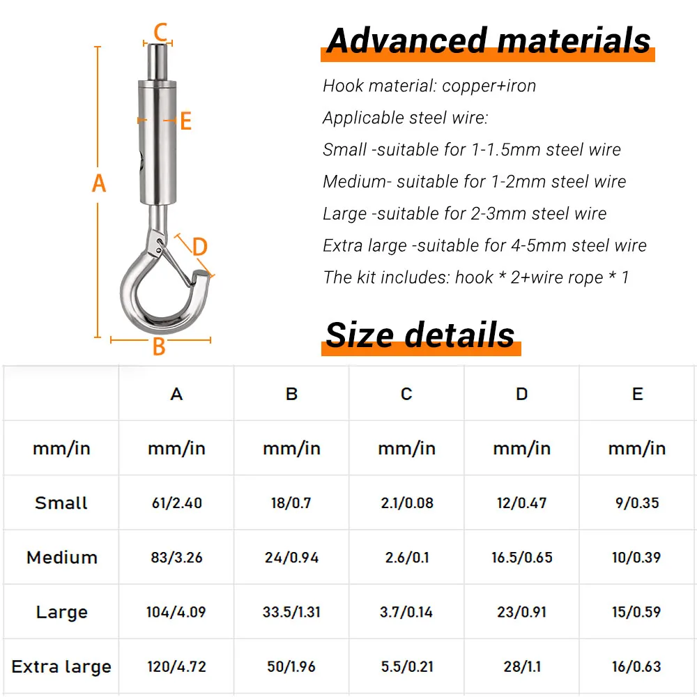 Wire Rope Hook Adjustable Automatic Wire Rope Spring Hook Clothesline Picture Hanging Solution System Suspension Code Stainless Steel Cable