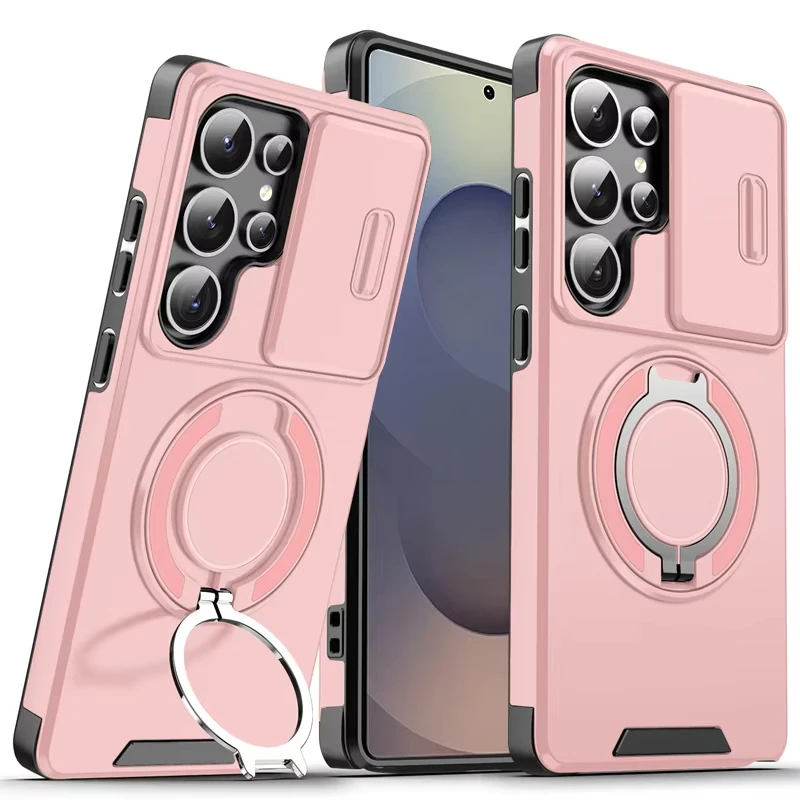 Magnetic Ring Stand Phone Case with Slide Camera Protection and Armor Cover