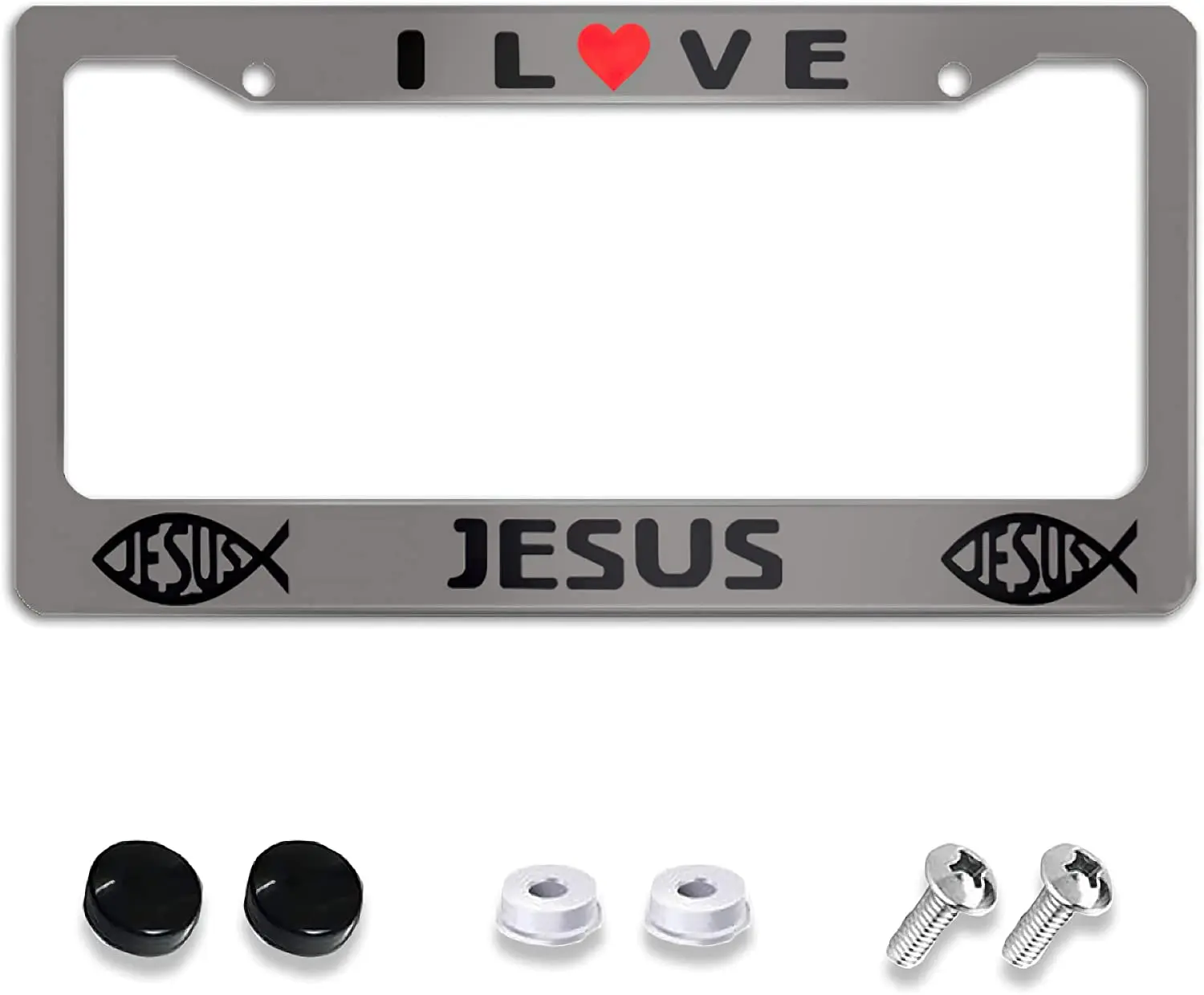 

I Love Jesus License Plate Frame,Jesus Fish Metal Aluminum Car Cover Tag Holder Frames Personalized,2 Holes with Screw Caps