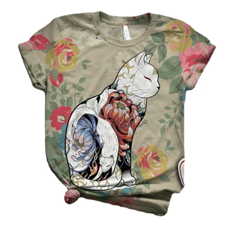 T-shirt imprimé hibou 3D pour femme, surdimensionné, décontracté, à manches courtes, motif chat, motif animal, Kawaii801_voghion.com