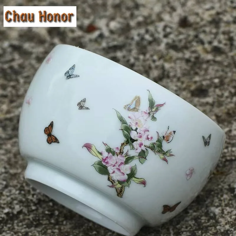 120ml Butterfly Dance Flower Fragrance Cup Antique Glazed Shadow Celadon Teacup Master Cups Puer Tea Ceremony Decoration Gifts