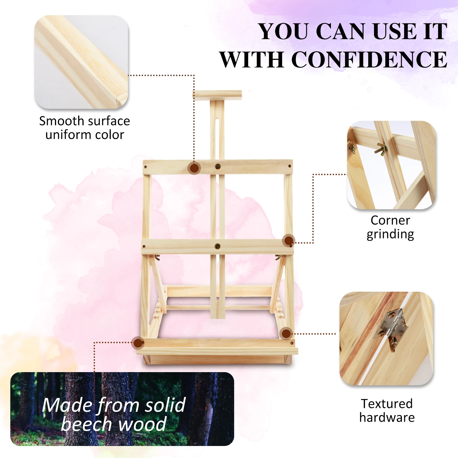 Tabletop Easel 18 Inches H-Frame Wood Easel Adjustable Easel Stand for Painting Multipurpose Desktop Easel for Students