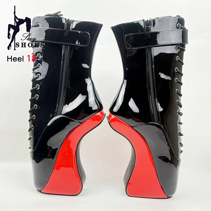 Designer New Heelless Style Heel 18CM/7Inch Black Ballet Ankle Boots With Locks Keys Ankle Wrap Strap Women Sexy Fetish Shoes