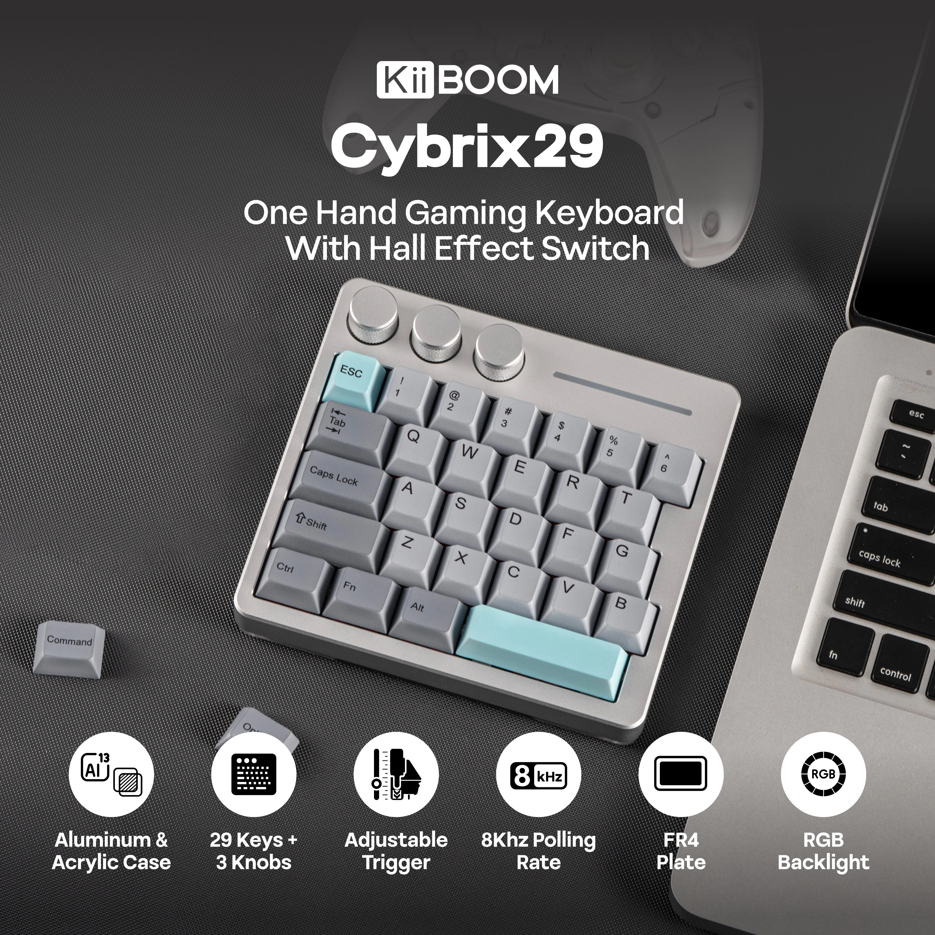 Kiyo KiiBOOM Cybrix 29 29 Keys+3 Knobs Rapid Fast Wired Hall Effect